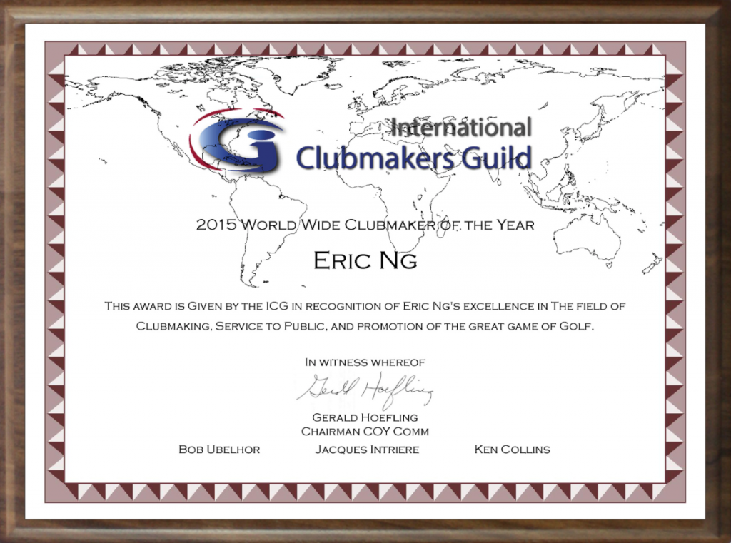 Eric Ng 2015 ICG World Wide Clubmaker of the Year