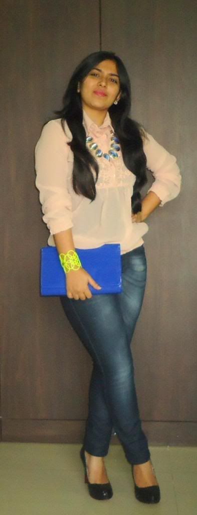 OOTD: Peach Lace Blouse, Blue Denims OOTD: Peach Lace Blouse, Blue Denims
