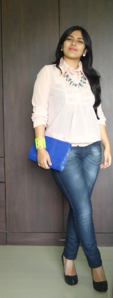 OOTD: Peach Lace Blouse, Blue Denims OOTD: Peach Lace Blouse, Blue Denims