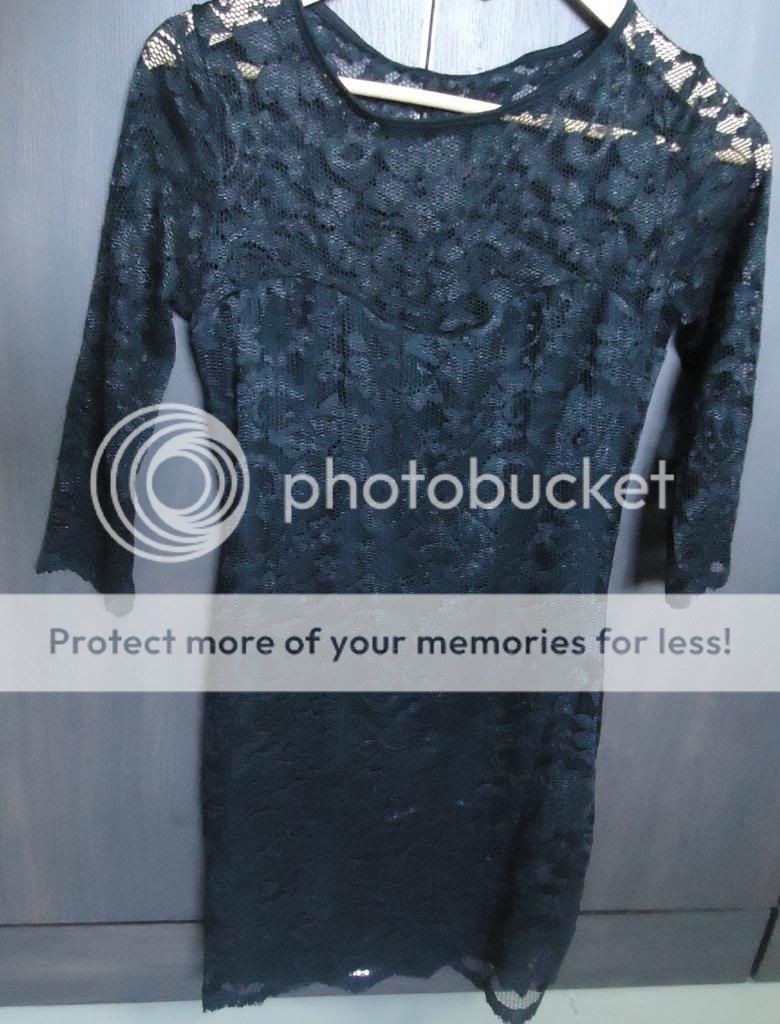 Black Lace Dress, Rose Pattern Pearl Earrings from Sammydress.com